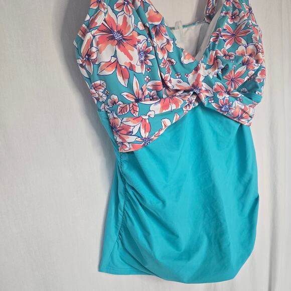 Lands' End Wrap Underwire Tankini Top Women's Bust Support Floral Size 16D - Picture 3 of 7